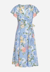 Born2be - Jasnoniebieska Kwiatowa Sukienka z Kopertowym Dekoltem Atorina. Okazja: do pracy, na co dzień, na spotkanie biznesowe. Typ kołnierza: dekolt kopertowy. Kolor: niebieski. Wzór: kwiaty. Typ sukienki: kopertowe. Styl: casual, biznesowy #2