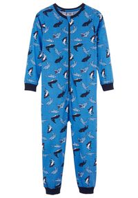 bonprix - Piżama jednoczęściowa z czystej bawełny organicznej. Kolor: niebieski. Materiał: bawełna. Wzór: nadruk, aplikacja #1