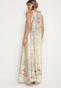 Born2be - Żółta Satynowa Sukienka w Kwiaty z Ozdobnym Wiązaniem Fenasella. Okazja: na co dzień. Kolor: żółty. Materiał: satyna. Wzór: kwiaty. Typ sukienki: proste. Styl: casual, klasyczny, elegancki, wizytowy #6