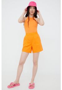 Noisy may - Noisy May szorty bawełniane damskie kolor pomarańczowy gładkie medium waist. Okazja: na co dzień. Kolor: pomarańczowy. Materiał: bawełna. Wzór: gładki. Styl: casual