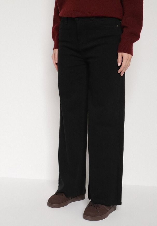 Born2be - Czarne Jeansy o Szerokim Kroju z Wysokim Stanem Shenarah. Okazja: na co dzień. Stan: podwyższony. Kolor: czarny. Styl: klasyczny, casual, elegancki