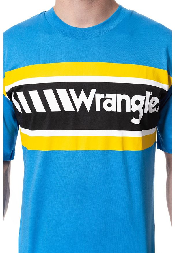Wrangler - WRANGLER T SHIRT B&Y OVERSIZED T MEDITERRANEAN BLUE W7C44GHBR 112131691. Wzór: nadruk. Sezon: lato. Styl: retro