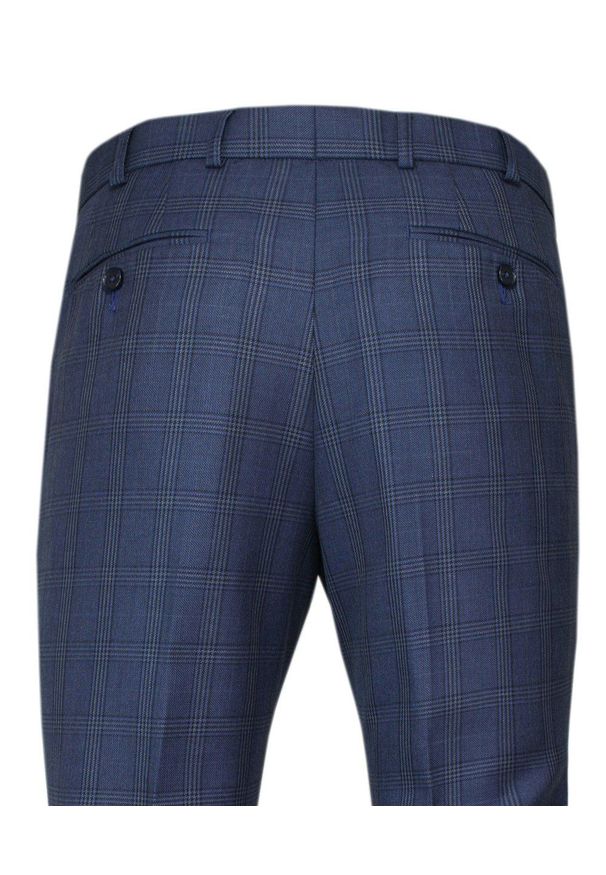 Victorio - Garnitur Elegancki, Jasny Granatowy w Kratkę Zapinany na Dwa Guziki, SLIM, Spodnie w Kant -VICTORIO. Kolor: niebieski. Materiał: wiskoza, poliester. Wzór: kratka