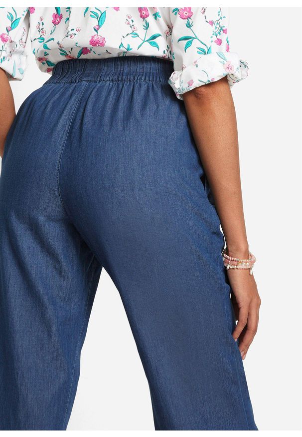 bonprix - Jeansy wide leg, wysoki stan, krótsza nogawka. Stan: podwyższony. Kolor: niebieski. Długość: krótkie