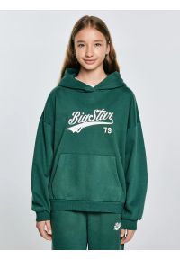 Big-Star - Bluza dziewczęca z kapturem z nadrukiem zielona Rubilia 304. Okazja: na uczelnię, na spacer. Typ kołnierza: kaptur. Kolor: zielony. Materiał: dzianina. Wzór: nadruk. Styl: młodzieżowy