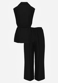 Born2be - Czarny Komplet z Topem o Fasonie Kamizelki z Paskiem i Szerokimi Spodniami z Wiskozą Zarinesh. Kolor: czarny. Materiał: wiskoza #6