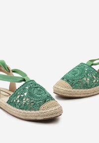 Born2be - Zielone Espadryle z Plecioną Podeszwą i Wiązane Sznurkiem Indrafa. Okazja: na co dzień. Kolor: zielony. Materiał: materiał, len. Sezon: wiosna, lato. Styl: casual, elegancki #2