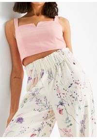 bonprix - Spodnie z dżerseju z przewiewnej krepy. Kolor: beżowy. Materiał: jersey. Wzór: kwiaty #2