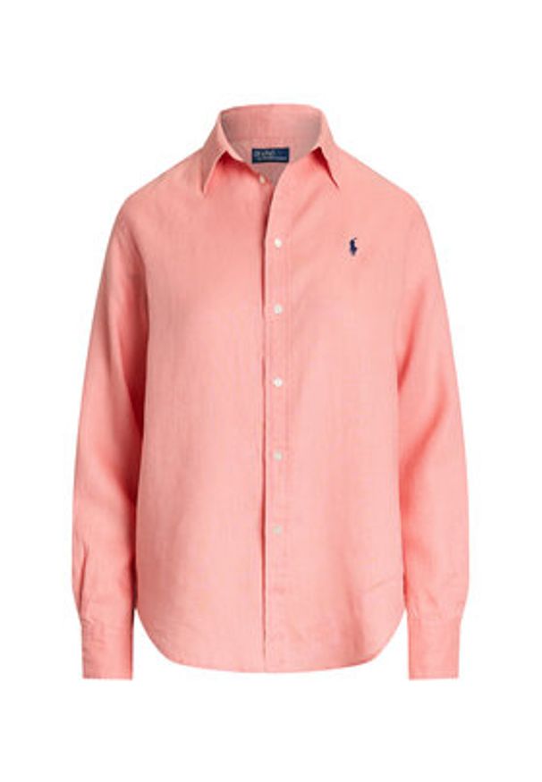 Polo Ralph Lauren Koszula 211970730012 Koralowy Classic Fit. Typ kołnierza: polo. Kolor: pomarańczowy. Materiał: len