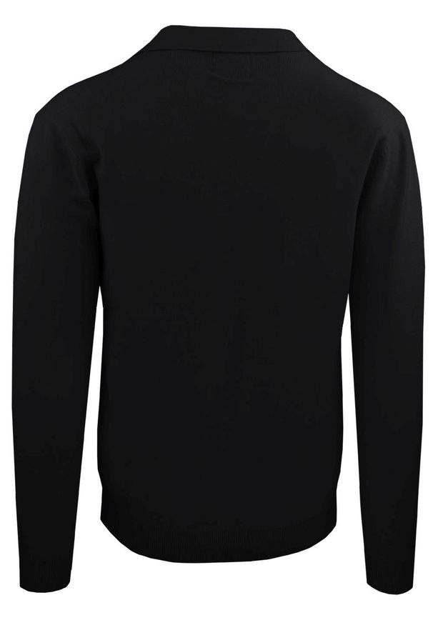 Męski, Lekki Sweter z Otwartym Kołnierzykiem Polo - Brave Soul - Czarny. Typ kołnierza: polo. Kolor: czarny. Materiał: poliester, poliamid, wiskoza