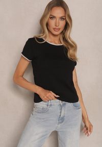 Renee - Czarny T-shirt z Bawełny z Ozdobną Lamówką Elanicea. Okazja: na co dzień. Kolor: czarny. Materiał: bawełna. Styl: sportowy, casual, wizytowy #5