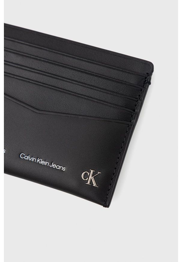 Calvin Klein Jeans etui na karty skórzane męski kolor czarny. Kolor: czarny. Materiał: skóra