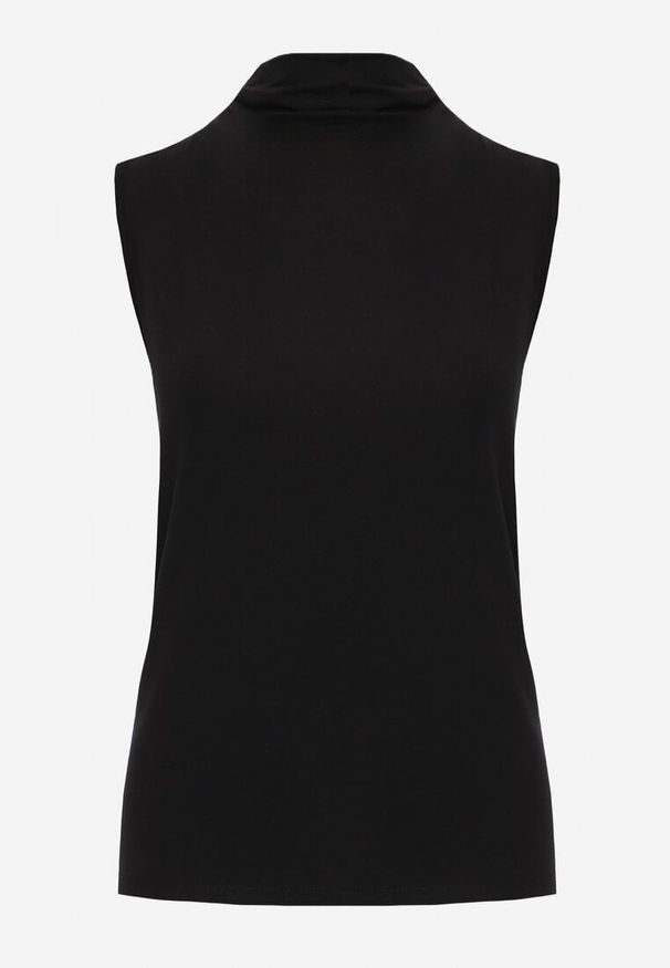 Renee - Czarna Bluzka Top Bez Rękawów ze Stójką Nedire. Typ kołnierza: kołnierzyk stójkowy. Kolor: czarny. Materiał: jeans, materiał, elastan, poliester. Długość rękawa: bez rękawów. Styl: elegancki