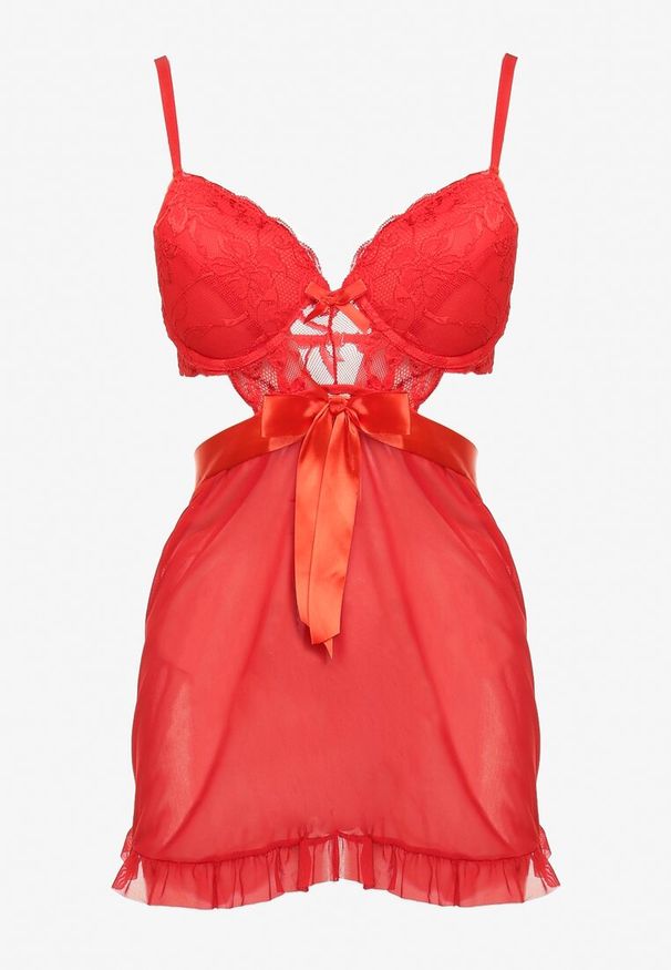 Renee - Czerwona Siateczkowa Koszula Nocna z Biustonoszem Push Up i Stringami Ariaqua. Kolor: czerwony. Materiał: tkanina