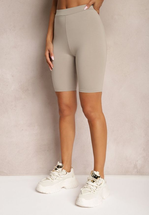 Renee - Jasnoszare Szorty Kolarki przed Kolano z Bawełny Mellodia. Okazja: na co dzień. Stan: podwyższony. Kolor: szary. Materiał: bawełna. Styl: elegancki, casual