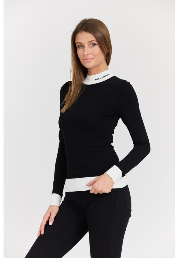 Karl Lagerfeld - KARL LAGERFELD Czarny damski golf Logo Turtle Neck. Okazja: na co dzień. Typ kołnierza: golf. Kolor: czarny. Materiał: poliester, materiał, wiskoza. Styl: elegancki, wizytowy, casual
