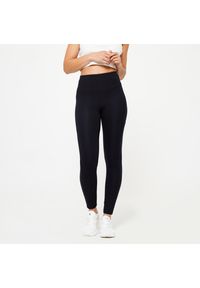 DOMYOS - Legginsy fitness damskie Domyos. Stan: podwyższony. Kolor: czarny. Materiał: bawełna, materiał, poliester, elastan. Sport: fitness