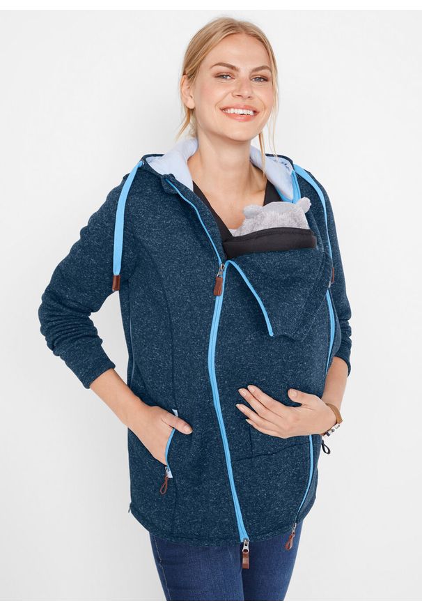Bluza rozpinana z polaru, ciążowa z wstawką na nosidełko bonprix ciemnoniebiesko-niebieski melanż. Kolekcja: moda ciążowa. Kolor: niebieski. Materiał: polar. Wzór: melanż