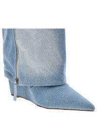 Niebieskie Kozaki Gallevani Jeansowe Obuwie Damskie. Zapięcie: sprzączka. Kolor: niebieski. Materiał: jeans. Szerokość cholewki: normalna. Wzór: ażurowy, aplikacja #10