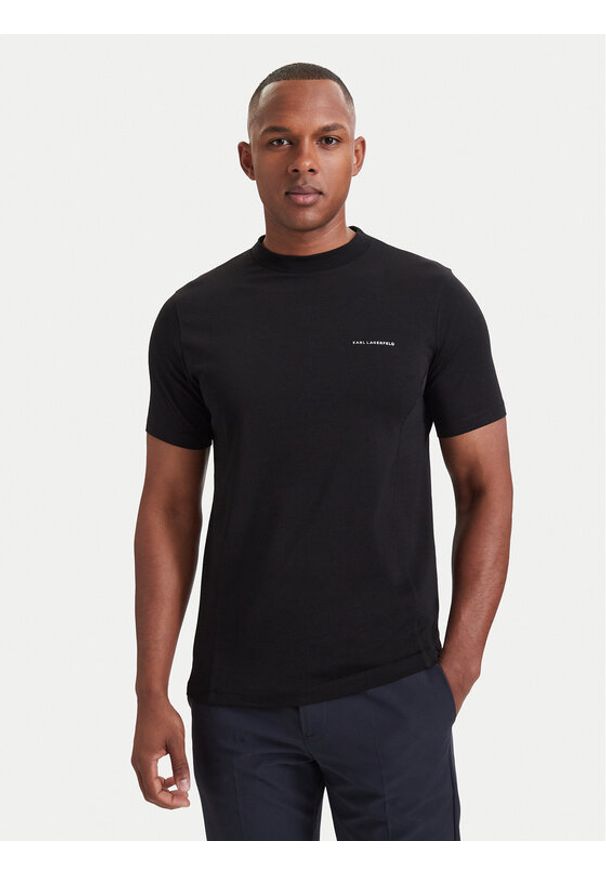 Karl Lagerfeld - KARL LAGERFELD T-Shirt 755033 564235 Czarny Regular Fit. Typ kołnierza: dekolt w karo. Kolor: czarny. Materiał: bawełna
