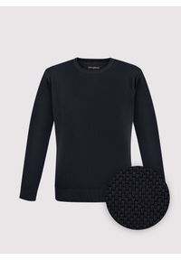 Pako Lorente - PAKO LORENTE - Granatowy sweter męski o-neck. Kolor: niebieski, brązowy. Materiał: bawełna. Sezon: jesień #4