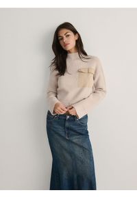 Reserved - Sweter z półgolfem - kremowy. Kolor: kremowy. Materiał: dzianina #1