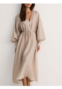 Reserved - Sukienka maxi z lnem - kremowy. Kolor: kremowy. Materiał: len. Długość: maxi #1