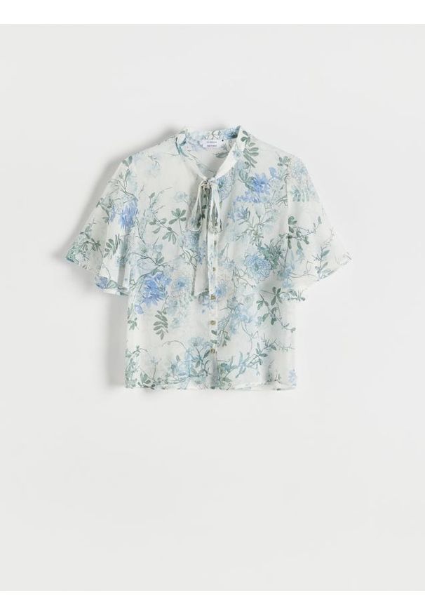 Reserved - Wzorzysta bluzka - jasnoniebieski. Kolor: niebieski. Materiał: tkanina