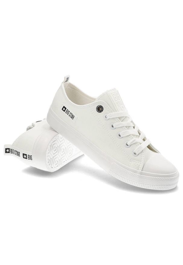 Big-Star - Białe Trampki Big Star Unisex Wygodne Półbuty. Kolor: biały. Materiał: skóra ekologiczna, materiał, guma. Szerokość cholewki: normalna. Wzór: aplikacja, nadruk. Sezon: lato, wiosna