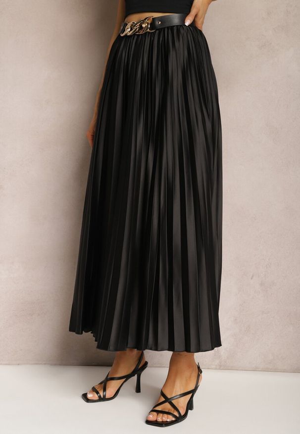 Renee - Czarna Plisowana Spódnica Maxi z Gumką w Talii Lirendil. Kolor: czarny. Styl: elegancki