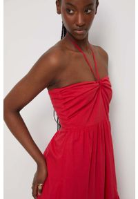 medicine - Medicine sukienka bawełniana kolor czerwony maxi rozkloszowana. Kolor: czerwony. Materiał: bawełna. Typ sukienki: rozkloszowane. Długość: maxi #4