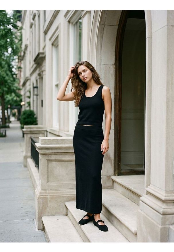 Sinsay - Spódnica midi - czarny. Kolor: czarny