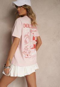 Renee - Jasnoróżowy T-shirt z Bawełny z Nadrukiem Adferia. Okazja: na co dzień. Kolor: różowy. Materiał: bawełna. Wzór: nadruk. Styl: klasyczny, elegancki, casual