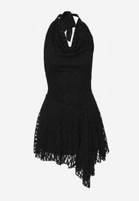 Renee - Czarna Koronkowa Sukienka o Rozkloszowanym Kroju z Wiązanym Dekoltem Halter Bervine. Okazja: na randkę, na imprezę. Typ kołnierza: dekolt halter. Kolor: czarny. Materiał: koronka #6