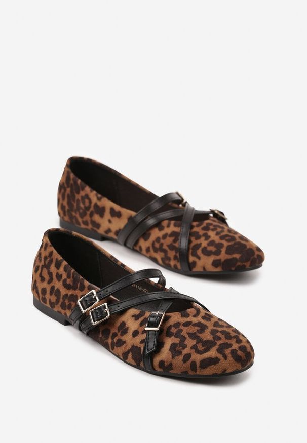 Renee - Panterkowe Balerinki Vices Mary Jane z Wkładką ze Skóry Naturalnej Rilomia. Okazja: na co dzień. Zapięcie: pasek. Materiał: skóra. Styl: casual, elegancki