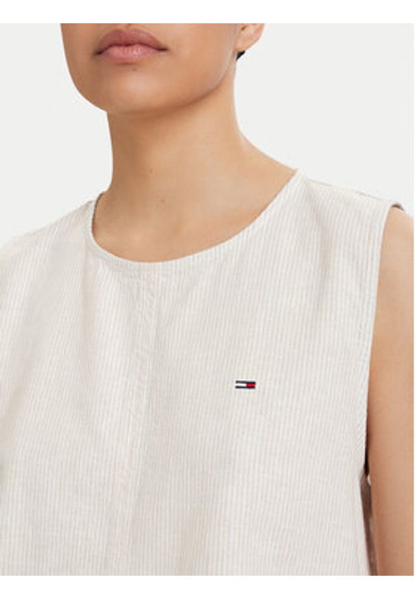 Tommy Jeans Top DW0DW22779 Beżowy jasny Regular Fit. Kolor: beżowy. Materiał: len