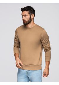 Ombre Clothing - Męska bluza dresowa BASIC z okrągłym dekoltem - brązowa V2 - Rozmiar: XXL. Kolor: brązowy. Materiał: dresówka
