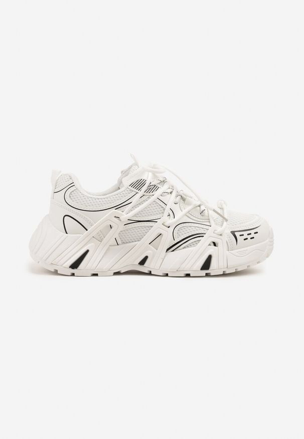 Renee - Białe Sneakersy na Platformie z Designerskim Sznurowaniem Julieve. Okazja: na co dzień. Zapięcie: sznurówki. Kolor: biały. Materiał: jeans. Obcas: na platformie