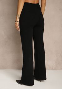 Renee - Czarne Dzianinowe Spodnie Wide Leg z Ociepleniem Miosea. Okazja: do domu, na co dzień, na spacer. Kolor: czarny. Materiał: dzianina. Styl: casual, elegancki
