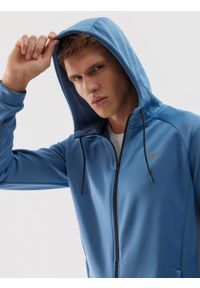 4f - 4F Bluza treningowa rozpinana z kapturem męska - niebieska XL. Typ kołnierza: kaptur. Kolor: niebieski. Materiał: dzianina, elastan, włókno, syntetyk, materiał, skóra. Długość rękawa: raglanowy rękaw. Wzór: gładki, jednolity, ze splotem. Styl: sportowy. Sport: fitness #2