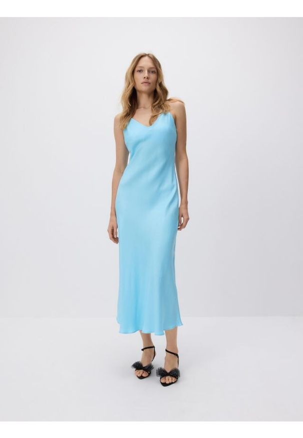 Reserved - Sukienka z wiskozy - turkusowy. Kolor: turkusowy. Materiał: wiskoza. Wzór: gładki. Typ sukienki: proste