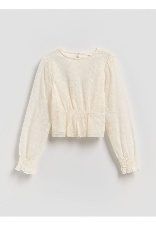 Reserved - Koronkowa bluzka - złamana biel. Materiał: koronka. Długość: krótkie