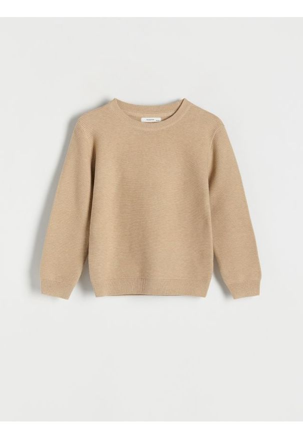 Reserved - Strukturalny sweter z bawełną - beżowy. Kolor: beżowy. Materiał: bawełna