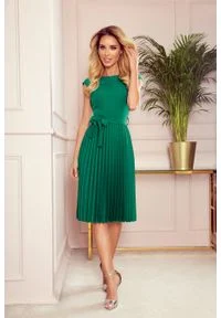Numoco - Elegancka Sukienka z Plisowanym Dołem - Zielona. Kolor: zielony. Materiał: elastan, poliester. Styl: elegancki
