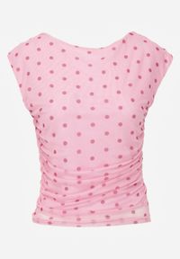 Renee - Różowa Bluzka w Groszki z Siateczki Ozdobiona Marszczeniami bez Rękawów Doreisa. Okazja: na co dzień. Kolor: różowy. Materiał: jeans. Długość rękawa: bez rękawów. Wzór: aplikacja, grochy. Styl: elegancki, casual #8