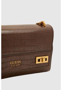 Guess - GUESS Brązowa torebka Katey Croc. Kolor: brązowy. Materiał: skórzane. Rodzaj torebki: na ramię
