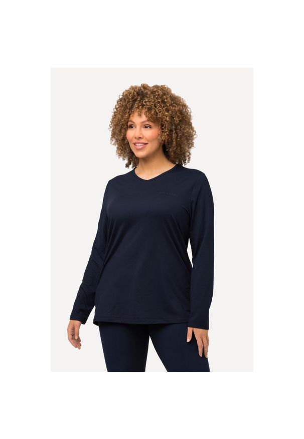 ULLA POPKEN - Damskie Bluzka narciarska funkcyjna szybkoschnąca komin długi rękaw. Typ kołnierza: komin. Kolekcja: plus size. Kolor: niebieski. Materiał: poliester, materiał, elastan. Długość rękawa: długi rękaw. Długość: długie