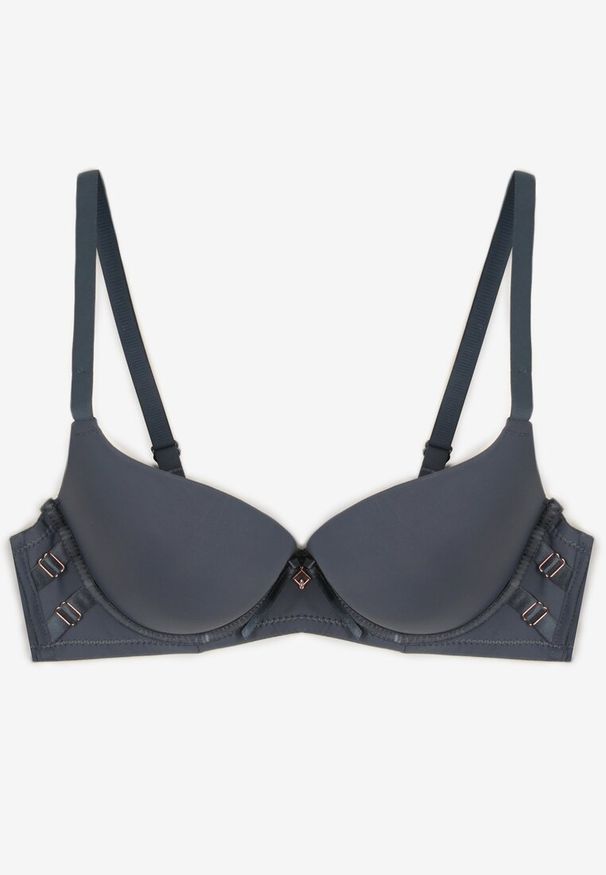 Renee - Granatowy Biustonosz Push-Up na Regulowanych Ramiączkach Ozdobiony Aplikacją Alerisia. Kolor: niebieski. Rodzaj stanika: push-up. Wzór: aplikacja