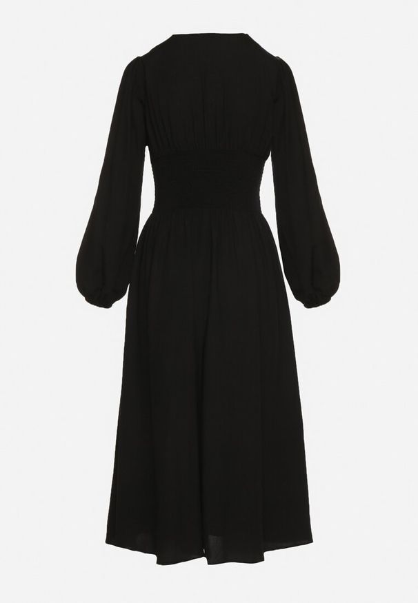 Born2be - Czarna Sukienka z Wiskozą z Gorsetową Talią i Bufiastymi Rękawami Aniste. Okazja: na co dzień. Typ kołnierza: dekolt gorset. Kolor: czarny. Materiał: wiskoza. Typ sukienki: gorsetowe. Styl: elegancki, sportowy, casual, wizytowy