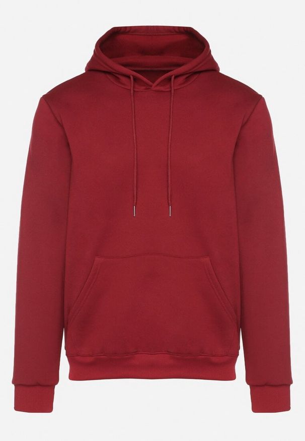 Born2be - Bordowa Bluza z Kapturem i Kangurkową Kieszenią Envila. Okazja: na co dzień. Typ kołnierza: kaptur. Kolor: czerwony. Materiał: jeans. Styl: casual, elegancki